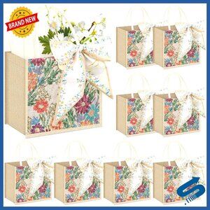 Floral Embroidered Jute Tote Bags Set Elegant Reusable Gift Women